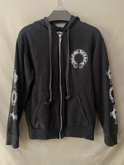 Chrome Hearts Black Zip Hoodie with White Prints-yf