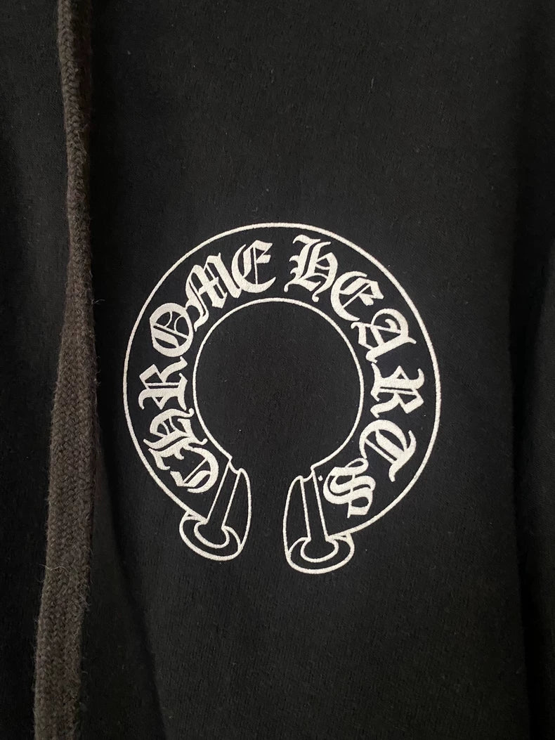 Chrome Hearts Black Zip Hoodie with White Prints-yf