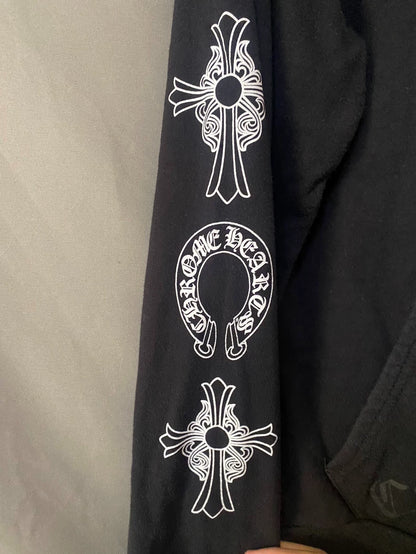 Chrome Hearts Black Zip Hoodie with White Prints-yf