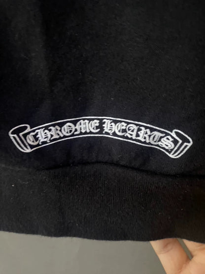 Chrome Hearts Black Zip Hoodie with White Prints-yf