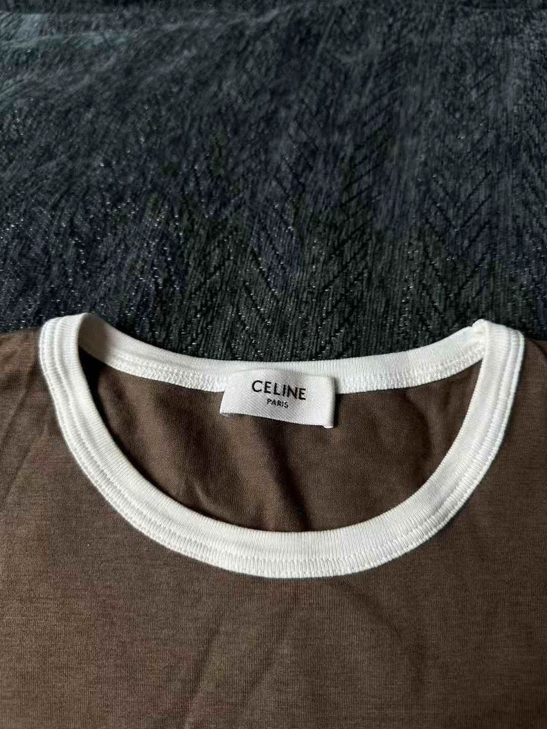 Celine Brown Velvet Short Sleeve Shirt