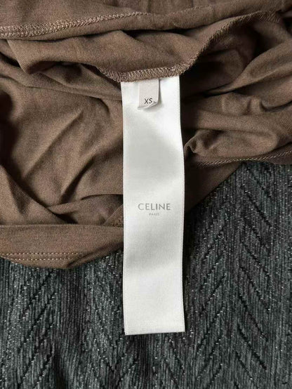 Celine Brown Velvet Short Sleeve Shirt