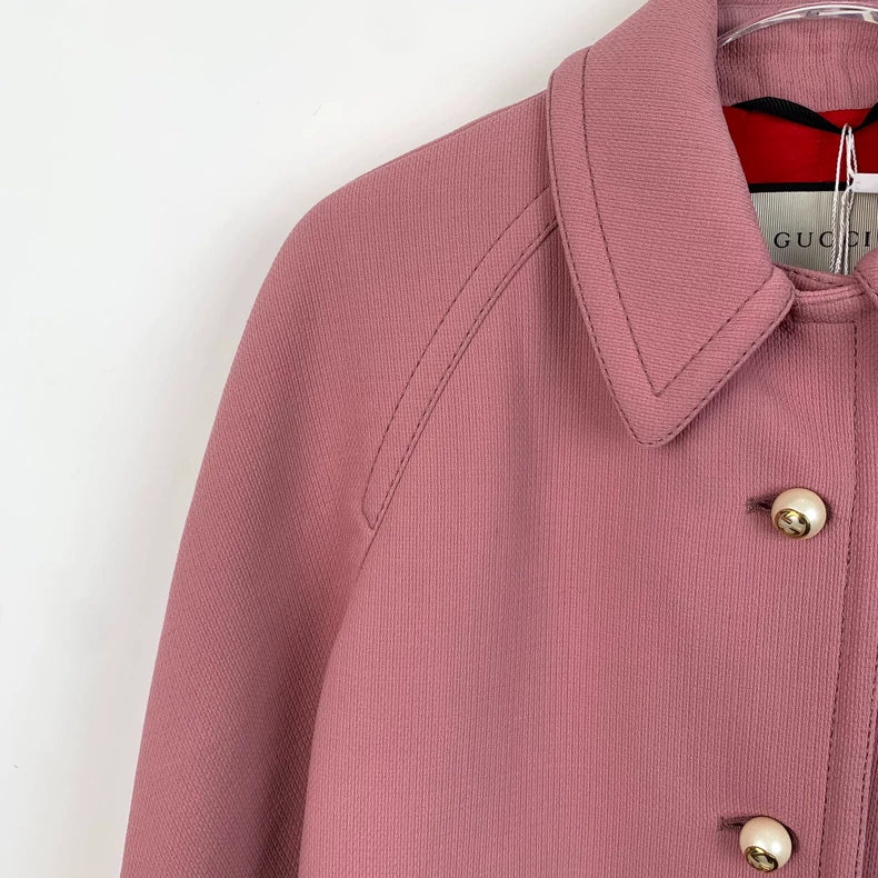 Gucci Pink Wool Collar Coat with Buttons
