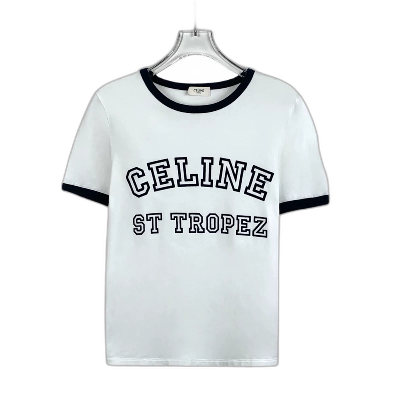 Celine White Letter Print Cotton T-Shirt