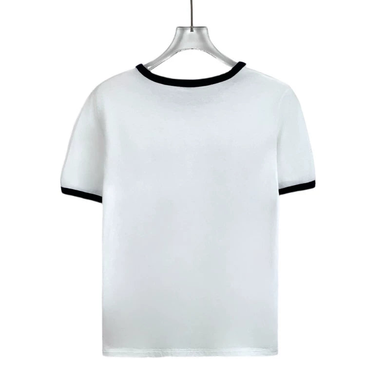 Celine White Letter Print Cotton T-Shirt
