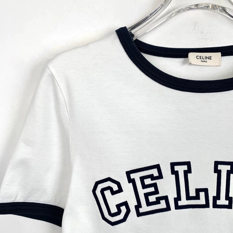 Celine White Letter Print Cotton T-Shirt