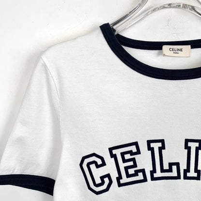 Celine White Letter Print Cotton T-Shirt