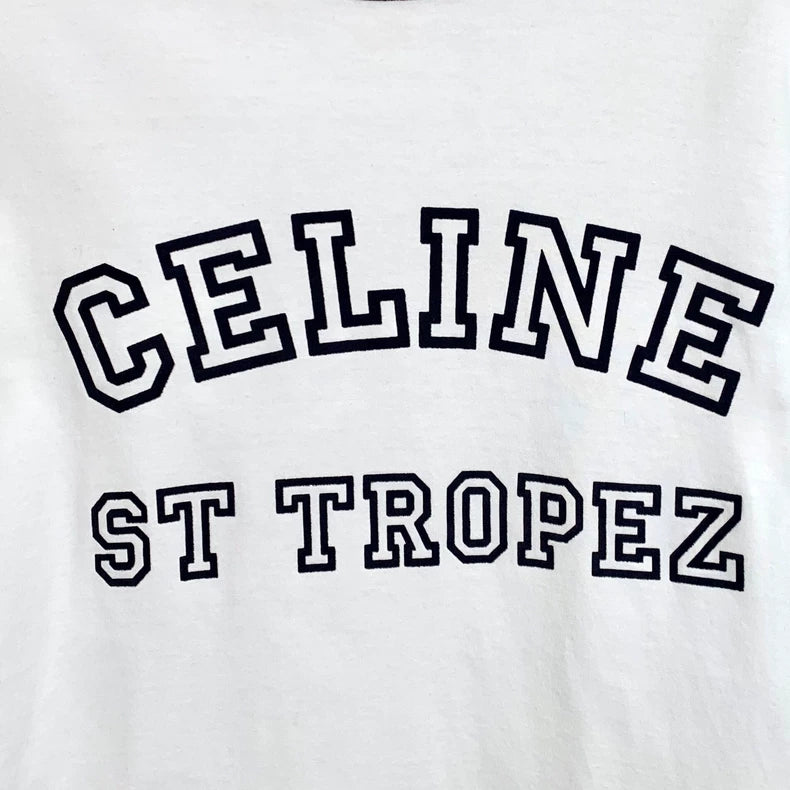 Celine White Letter Print Cotton T-Shirt