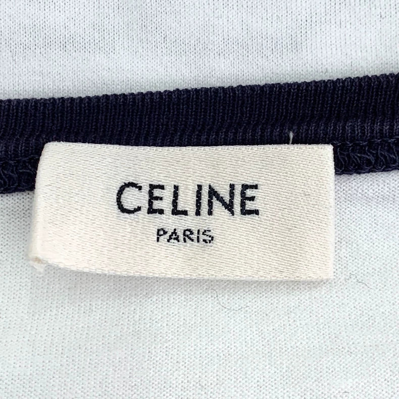 Celine White Letter Print Cotton T-Shirt