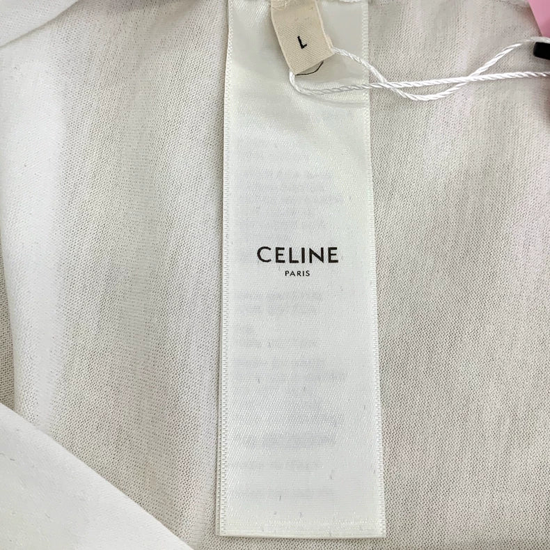 Celine White Letter Print Cotton T-Shirt