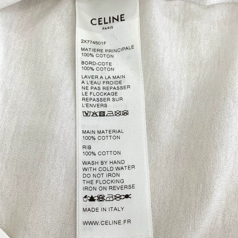 Celine White Letter Print Cotton T-Shirt