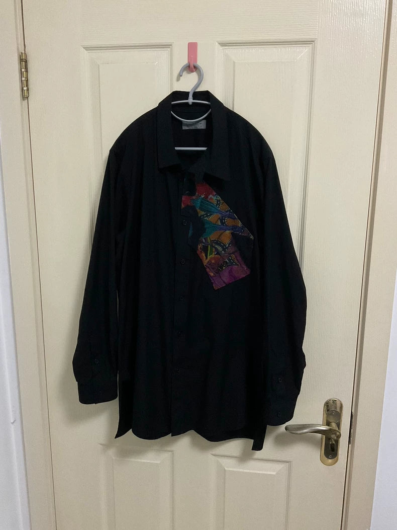 Black Print Oversized Shirt by Yohji Yamamoto
