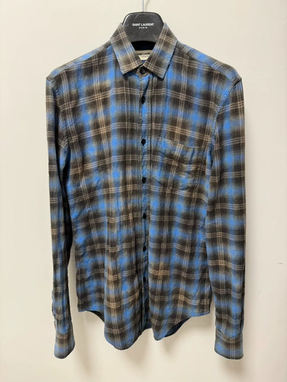 Saint Laurent Blue Black Check Shirt