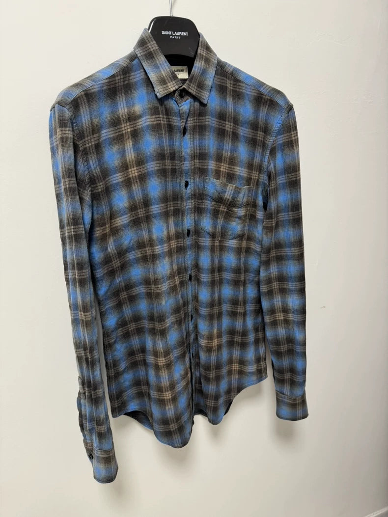 Saint Laurent Blue Black Check Shirt