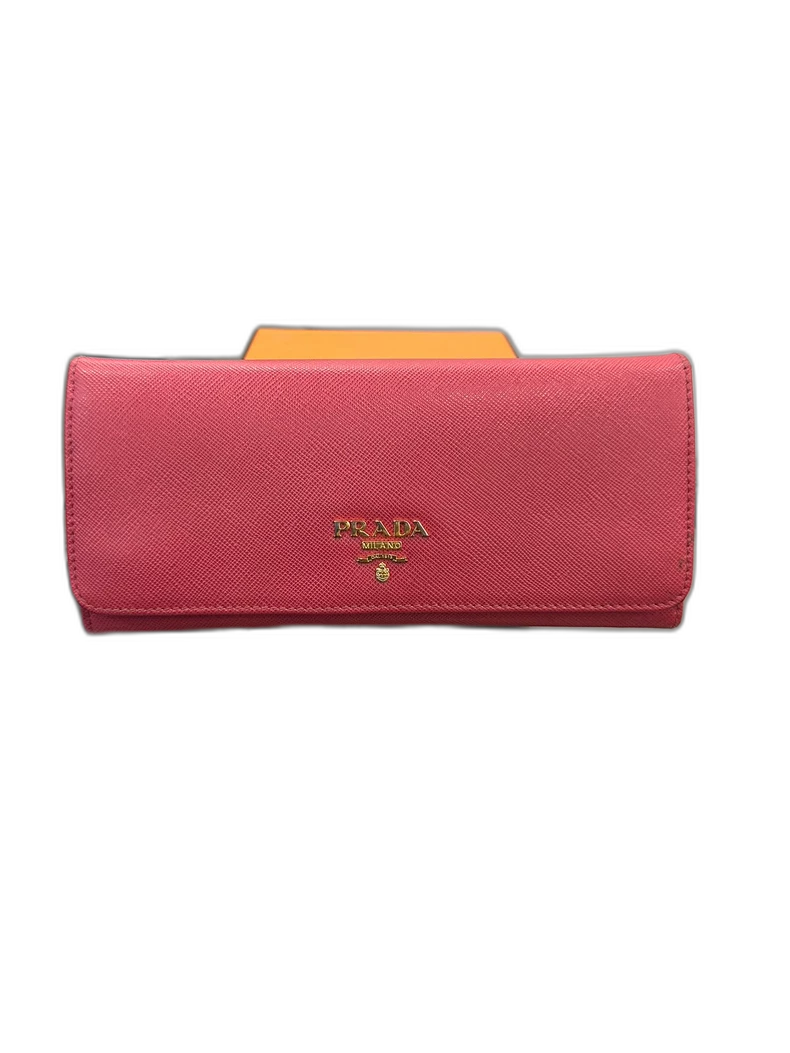 Pink Prada Wallet with Gold Hardware