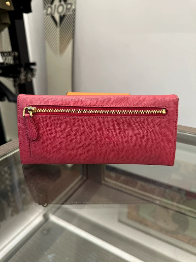 Pink Prada Wallet with Gold Hardware