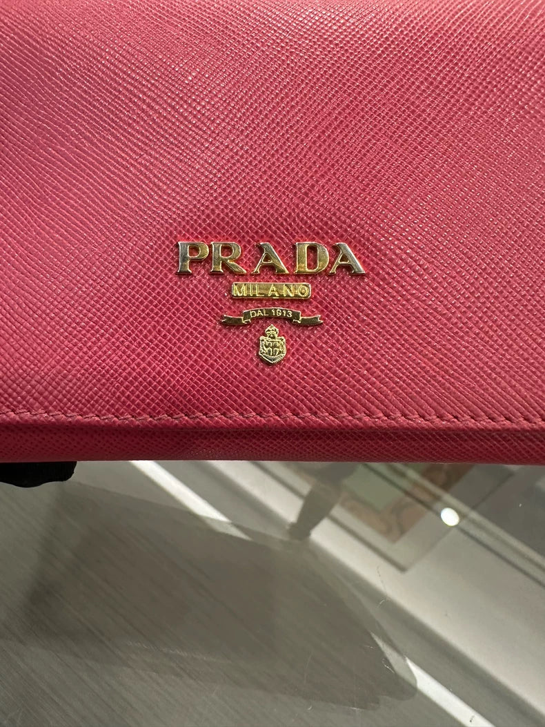Pink Prada Wallet with Gold Hardware