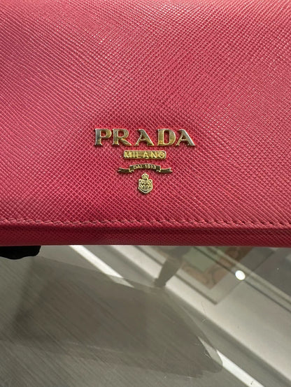 Pink Prada Wallet with Gold Hardware