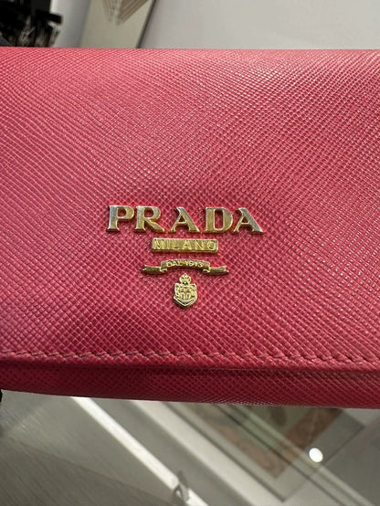 Pink Prada Wallet with Gold Hardware
