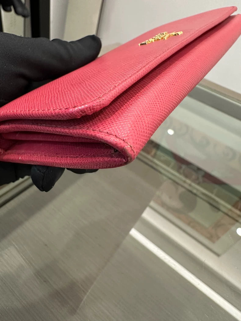 Pink Prada Wallet with Gold Hardware