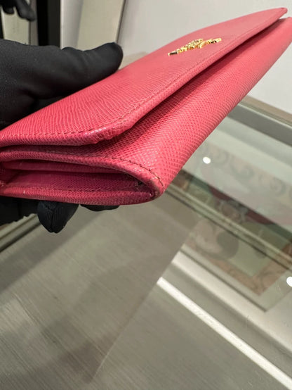Pink Prada Wallet with Gold Hardware