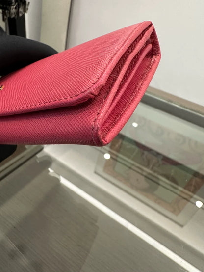 Pink Prada Wallet with Gold Hardware