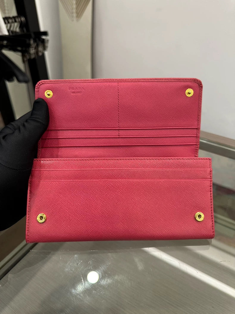 Pink Prada Wallet with Gold Hardware