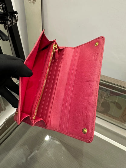 Pink Prada Wallet with Gold Hardware