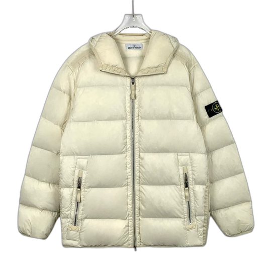 Stone Island Cream Logo Hooded Jacket L