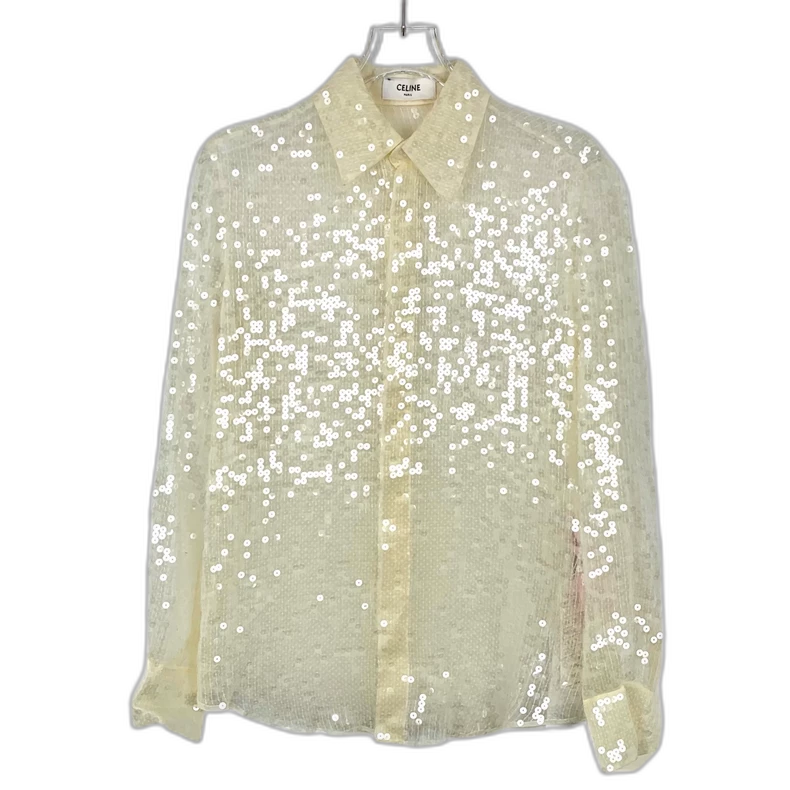 Celine Yellow Sequin Silk Long Sleeve Shirt