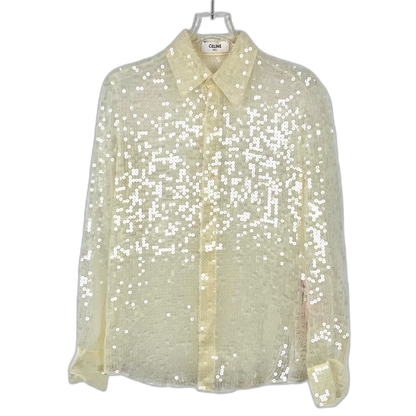 Celine Yellow Sequin Silk Long Sleeve Shirt