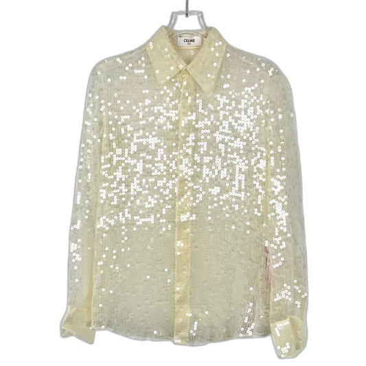 Celine Yellow Sequin Silk Long Sleeve Shirt