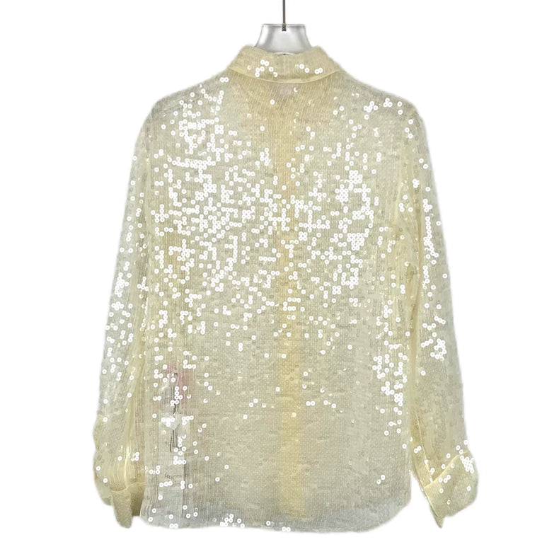 Celine Yellow Sequin Silk Long Sleeve Shirt