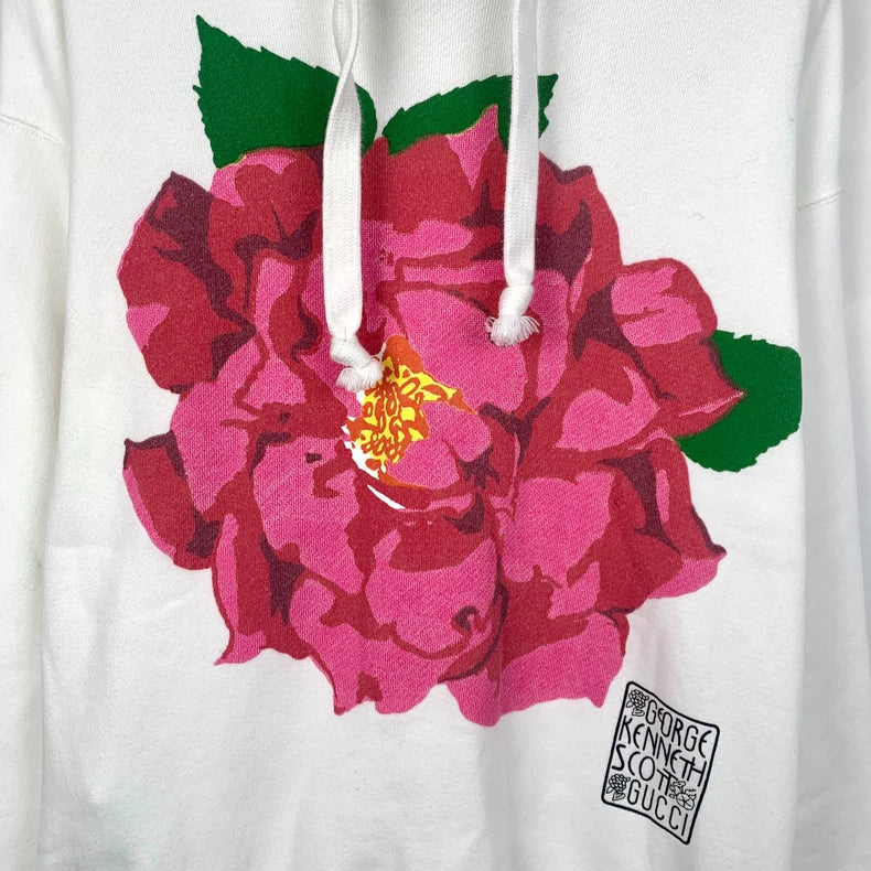Gucci White Floral Print Hoodie