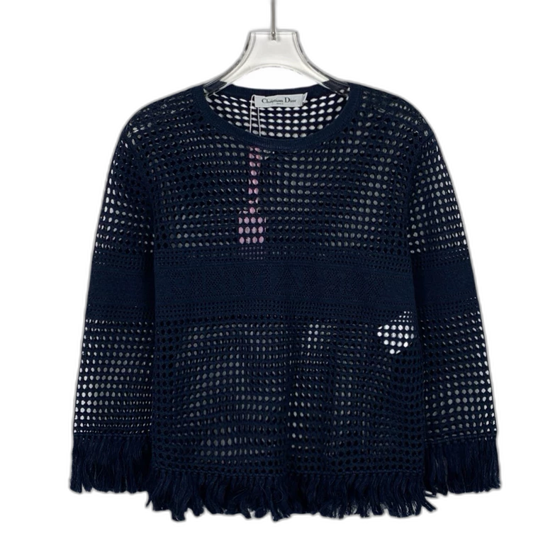 Christian Dior Navy Knit Long Sleeve Top