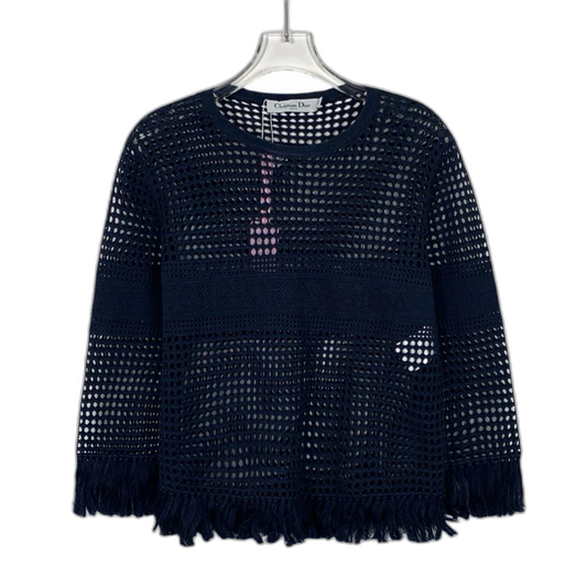Christian Dior Navy Knit Long Sleeve Top