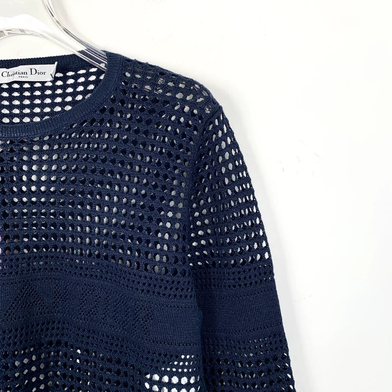 Christian Dior Navy Knit Long Sleeve Top