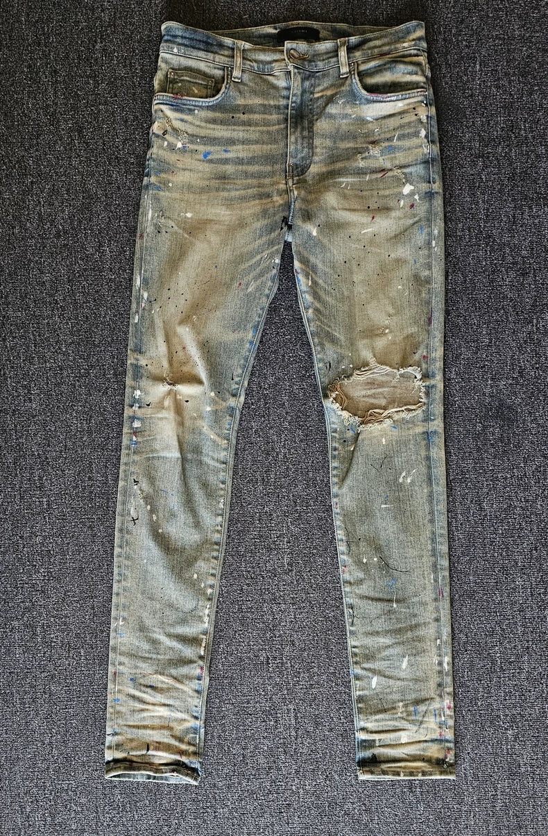 Amiri Yellow Clay Washed Paint Splatter Jeans-yf