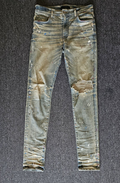 Amiri Yellow Clay Washed Paint Splatter Jeans-yf