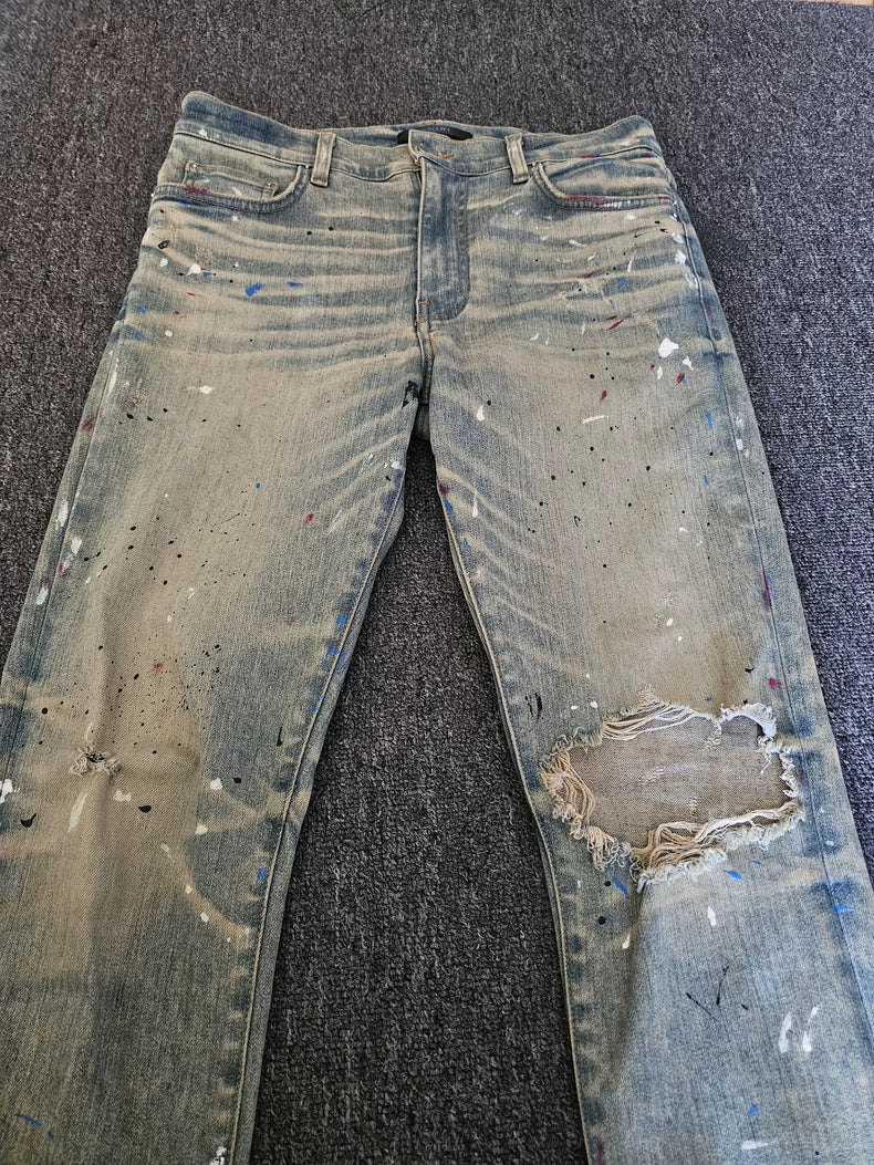 Amiri Yellow Clay Washed Paint Splatter Jeans-yf