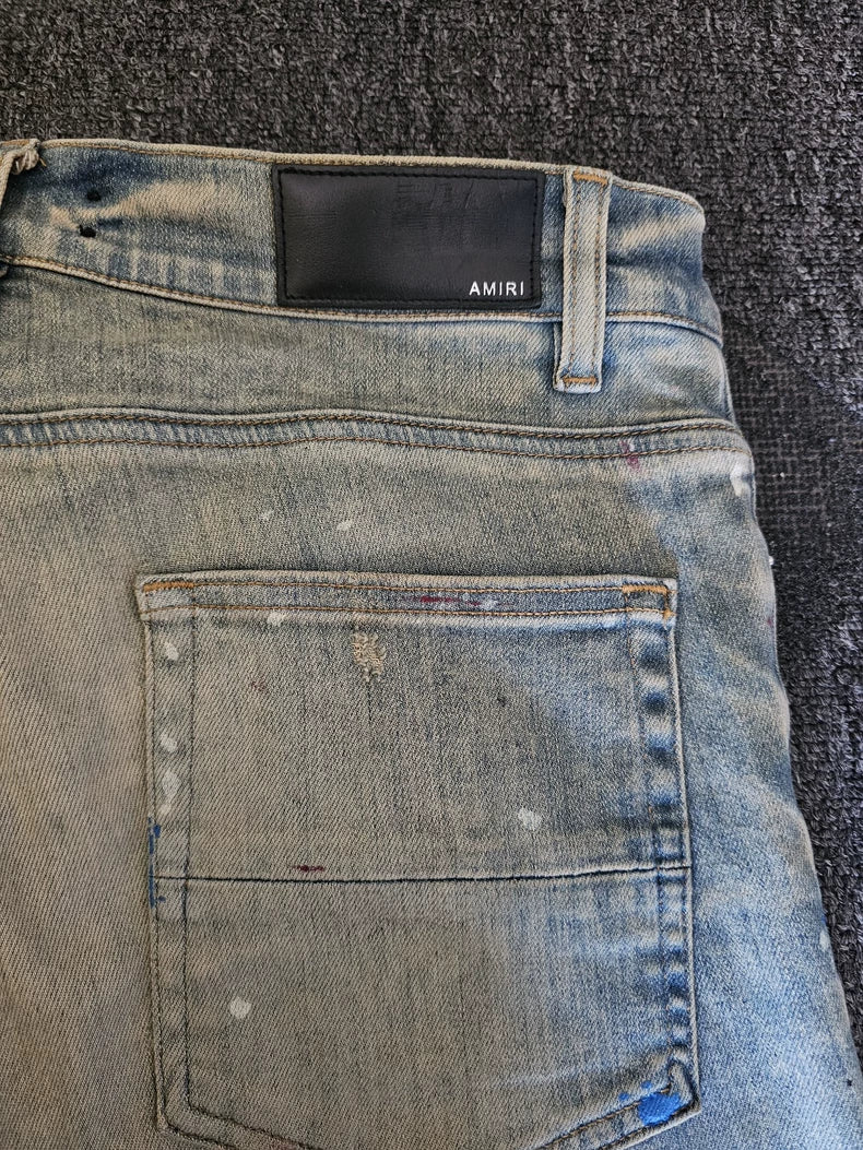 Amiri Yellow Clay Washed Paint Splatter Jeans-yf