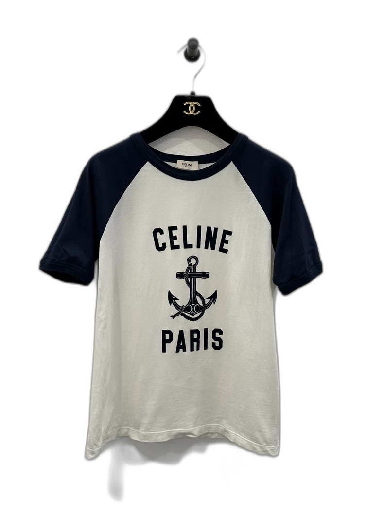 Celine White and Navy Anchor Short Sleeve Tee