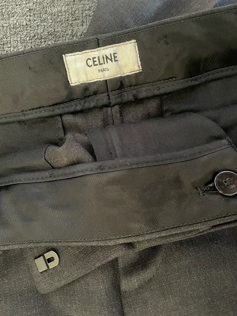 Celine Wool Casual Trousers Black Gray-yf