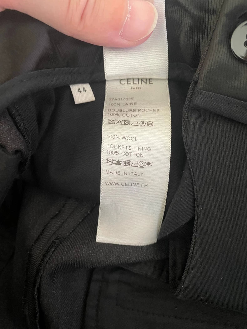 Celine Wool Casual Trousers Black Gray-yf