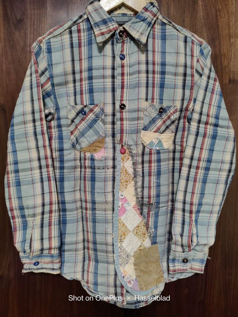 kapital boro patchwork button up shirt