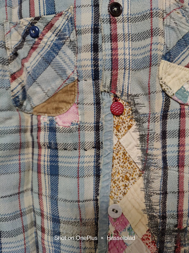 kapital boro patchwork button up shirt