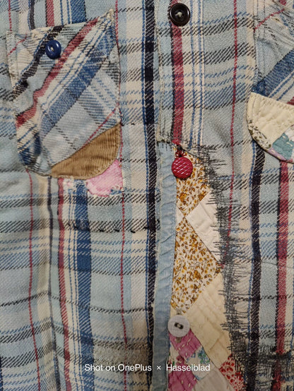 kapital boro patchwork button up shirt