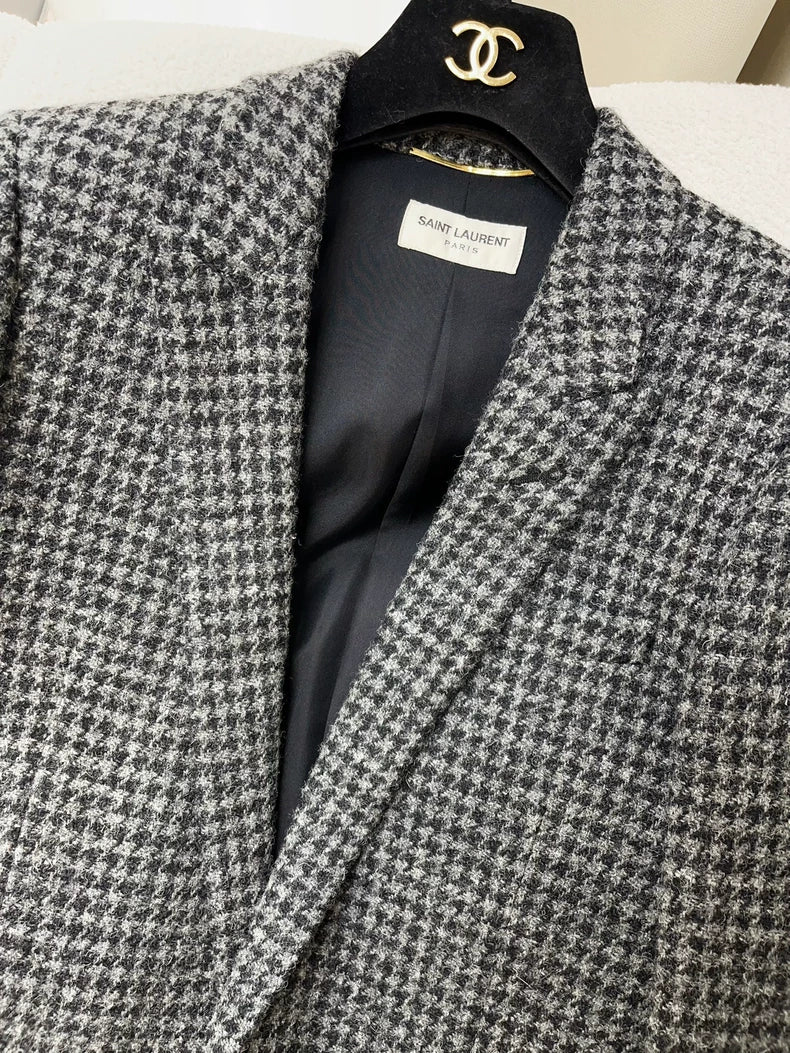 Saint Laurent Gray Houndstooth Wool Blazer