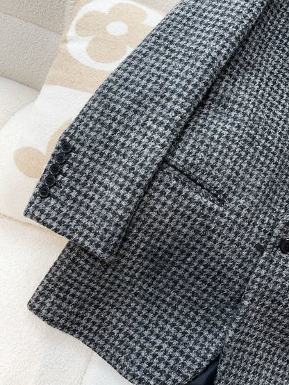 Saint Laurent Gray Houndstooth Wool Blazer