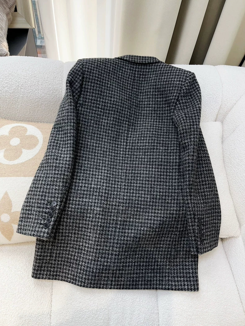 Saint Laurent Gray Houndstooth Wool Blazer